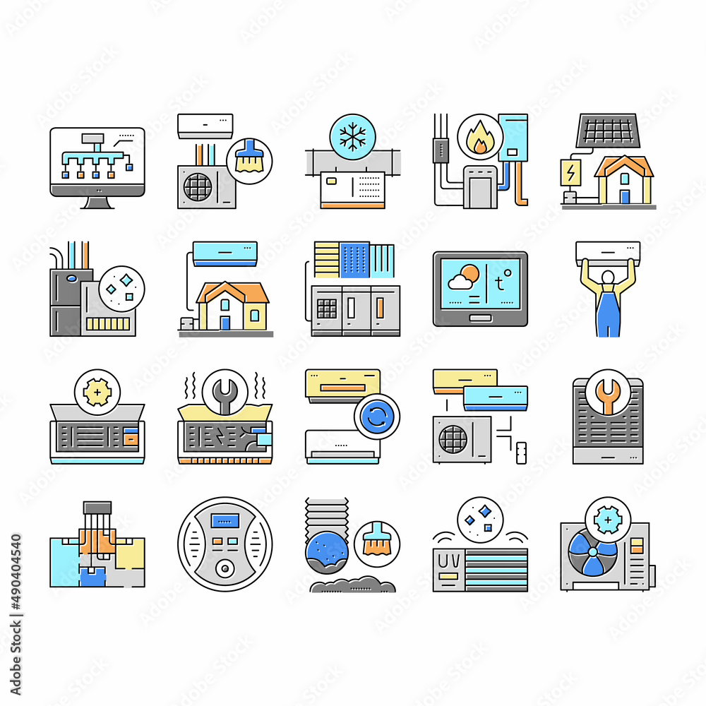 Conditioning System Electronics Icons Set Vector . Conditioning System Electronics Icons Set Vector .