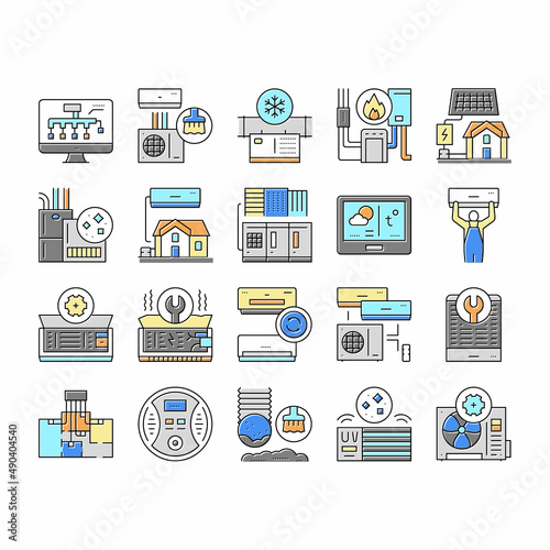 Conditioning System Electronics Icons Set Vector .