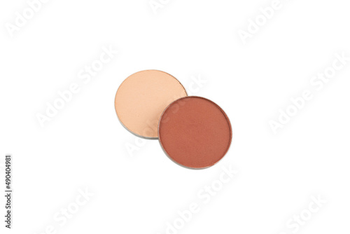 Eyeshadow crushed palette, colorful eye shadow powder isolated on a white background.