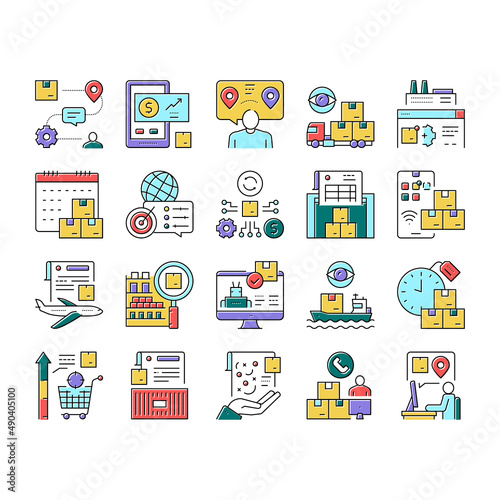 Supply Chain Management System Icons Set Vector .