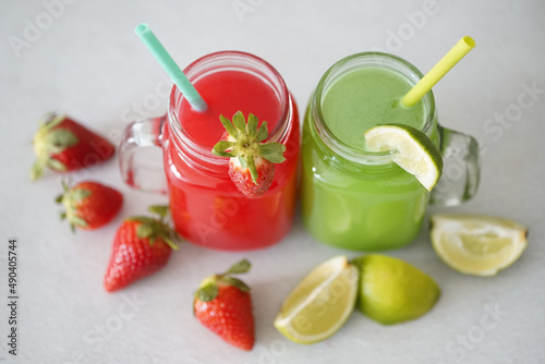 Strawberry juice and kiwi and green lime juice smoothie