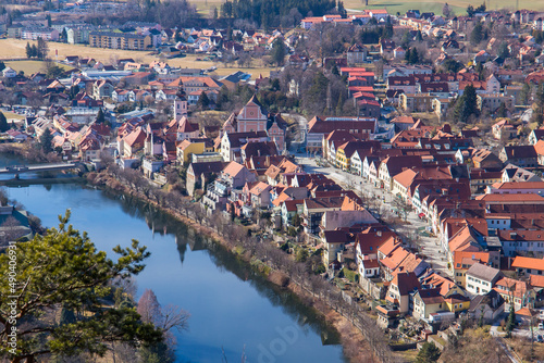 The picturesqueue scape of Frohnleiten in Austria with the river Mur in Styria, Austria