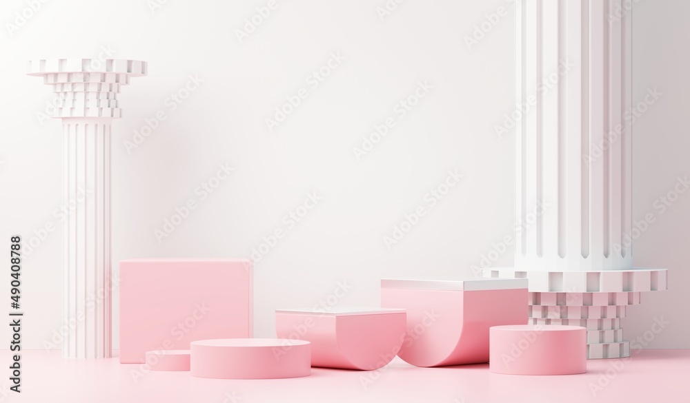 3d render abstract display podium platform for product presentation and advertising. Minimal scene backdrop with clean design. Vacant pedestal for mock up. Empty stage with pastel color for cosmetic. 3d render abstract display podium platform for product presentation and advertising. Minimal scene backdrop with clean design. Vacant pedestal for mock up. Empty stage with pastel color for cosmetic.