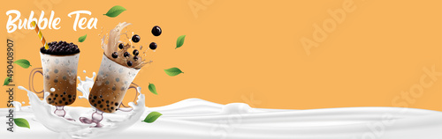 Bubble milk tea, Pearl milk tea , Different sorts of Boba. Yummy drinks. Ads with delicious tapioca.  Restaurant cafe menu, template design. Food flyer. Chalk board, retro menu restaurant poster. 
