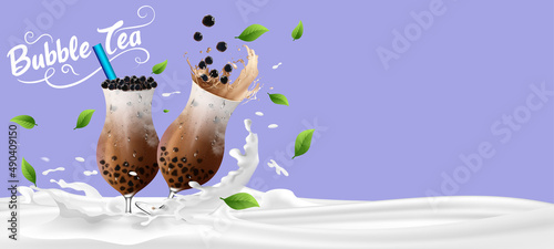 Bubble milk tea, Pearl milk tea , Different sorts of Boba. Yummy drinks. Ads with delicious tapioca.  Restaurant cafe menu, template design. Food flyer. Chalk board, retro menu restaurant poster. 