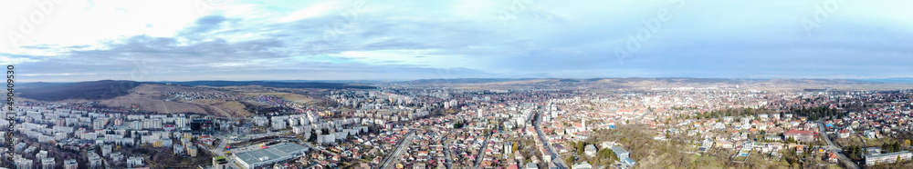 panoramic landscape with the city of Targu Mures - Romania seen from above