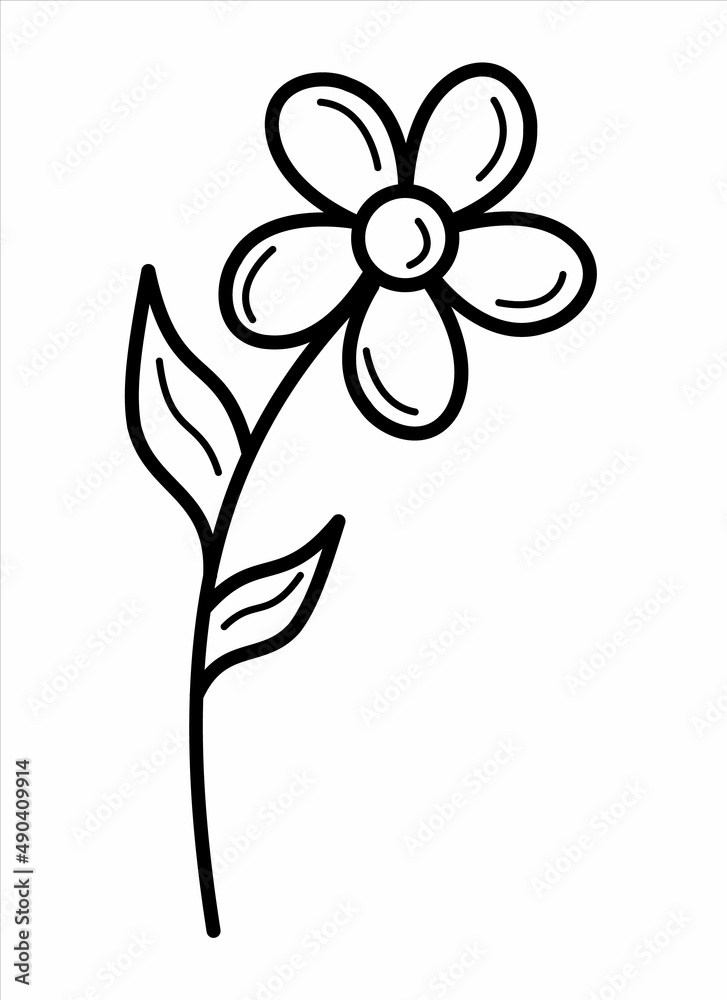 Isolated vector illustration line simple flower. Good for web and mobile design, coloring book.