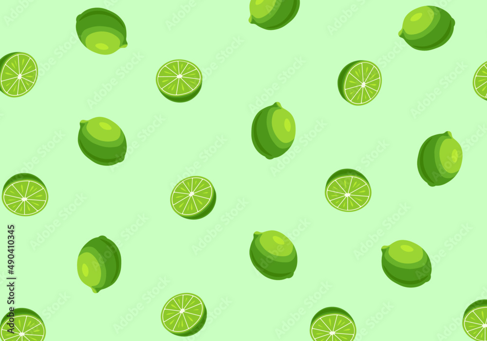 Green lime vector seamless pattern. Isolated sliced lime. Citrus print illustration for textiles and home decor.