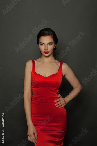 Stylish lady with dark hair and bright makeup, portrait