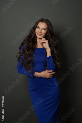Beautiful Woman Portrait. Beauty model in Blue Dress © millaf