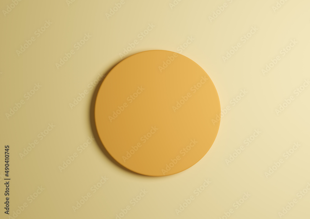 3D illustration of a yellow circle podium or stand top view flat lay product display minimal, simple white or light gray background with copy space for text 3D illustration of a yellow circle podium or stand top view flat lay product display minimal, simple white or light gray background with copy space for text