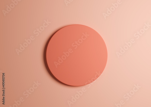 3D illustration of a pastel orange circle podium or stand top view flat lay product display minimal, simple light orange salmon pink background with copy space for text 