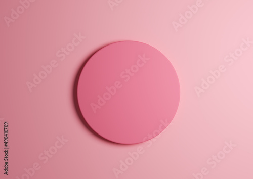 3D illustration of a bright pink circle podium or stand top view flat lay product display minimal, simple pastel, light pink background with copy space for text 