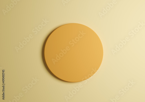 3D illustration of a yellow circle podium or stand top view flat lay product display minimal, simple white or light gray background with copy space for text 