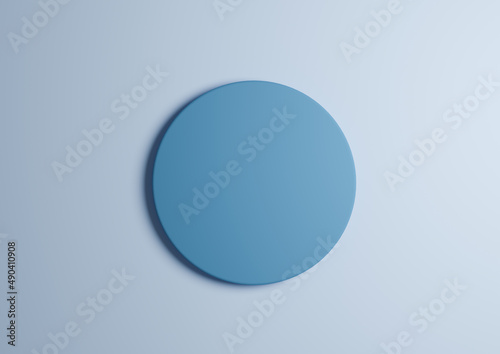 3D illustration of a light blue circle podium or stand top view flat lay product display minimal, simple pastel blue background with copy space for text 