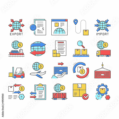 Export Import Logistic Collection Icons Set Vector .