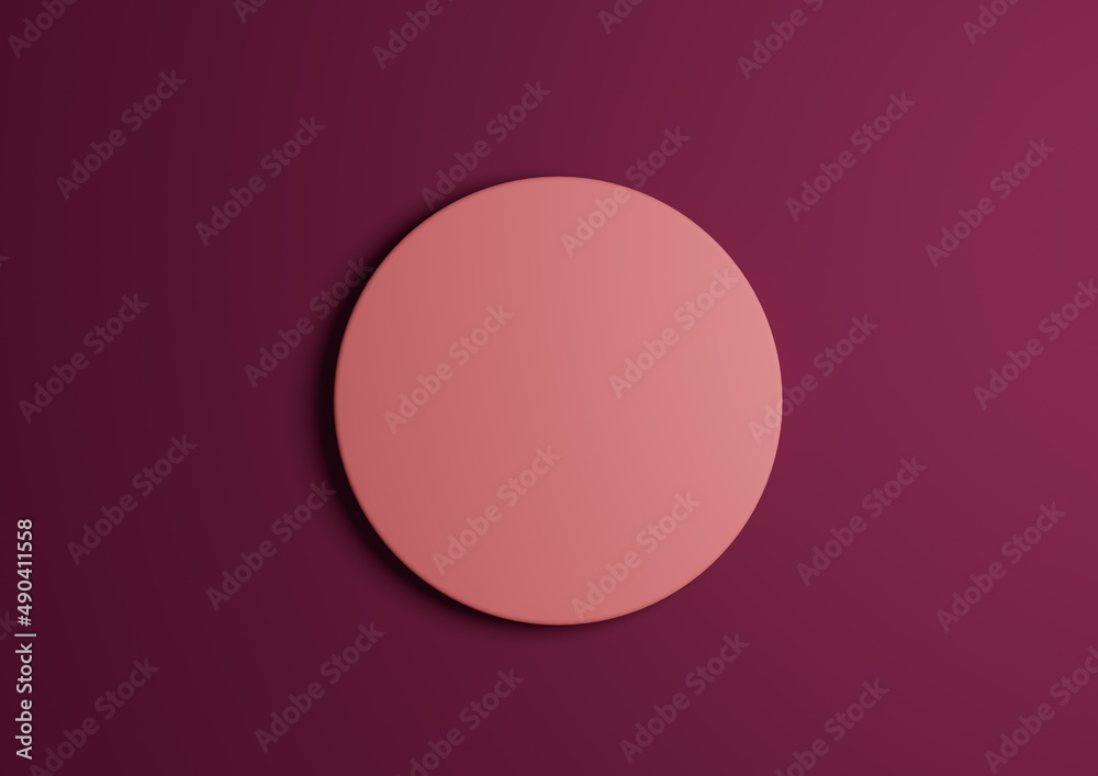 3D illustration of a light orange circle podium or stand top view flat lay product display minimal, simple dark magenta purple background with copy space for text 3D illustration of a light orange circle podium or stand top view flat lay product display minimal, simple dark magenta purple background with copy space for text