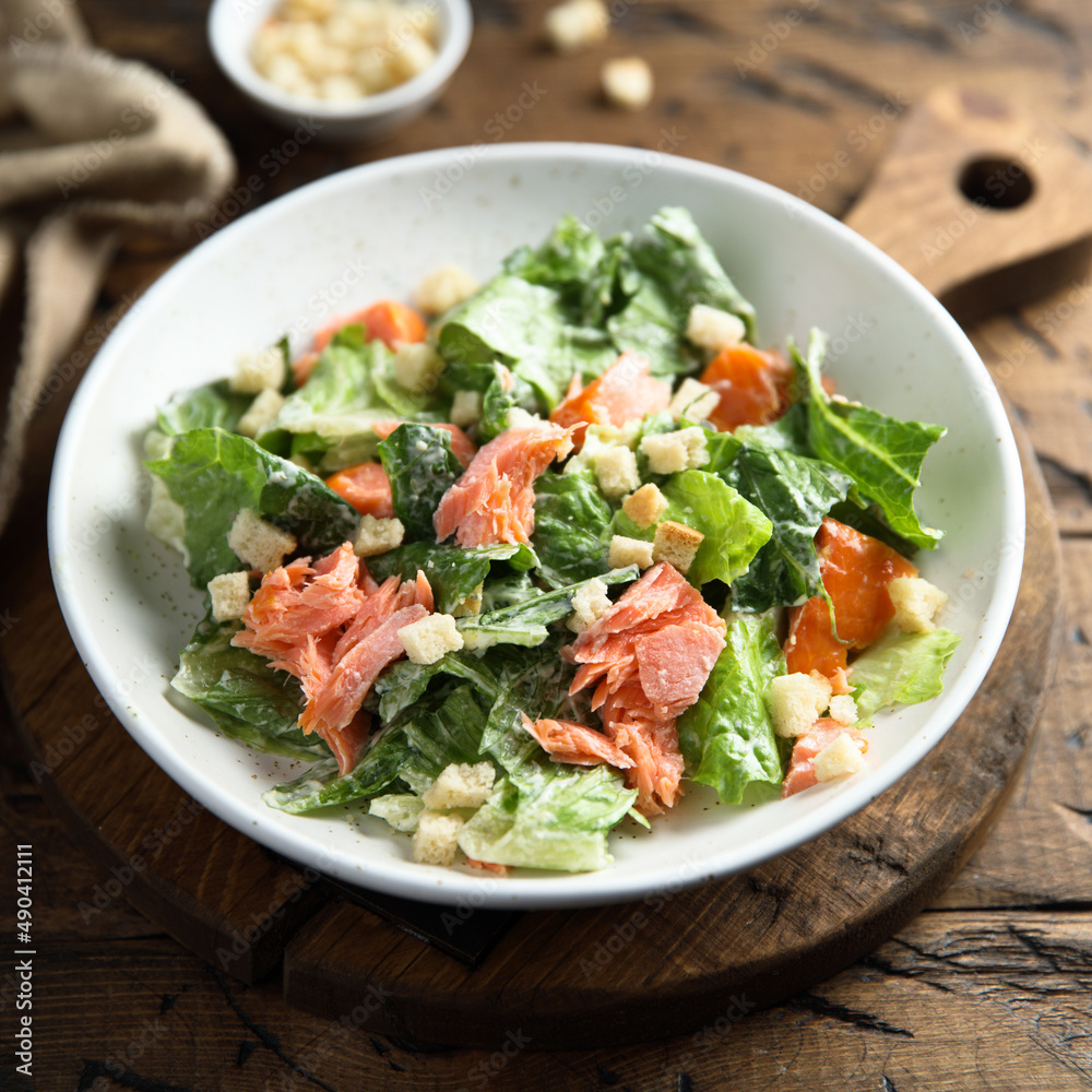 Traditional Caesar salad with salmon Traditional Caesar salad with salmon
