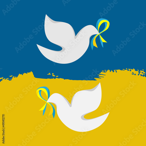 The dove, a symbol of peace with a ribbon in the color of the Ukrainian flag blue and yellow