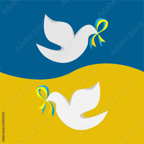 The dove, a symbol of peace with a ribbon in the color of the Ukrainian flag blue and yellow