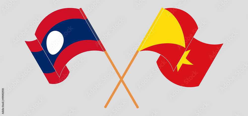 Crossed and waving flags of Laos and Tigray Crossed and waving flags of Laos and Tigray