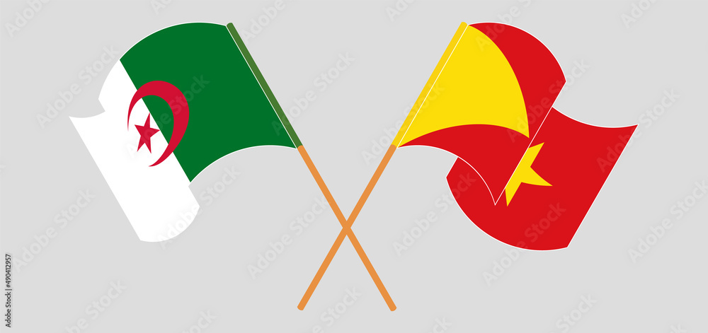 Crossed and waving flags of Algeria and Tigray Crossed and waving flags of Algeria and Tigray