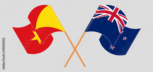 Crossed and waving flags of Tigray and New Zealand