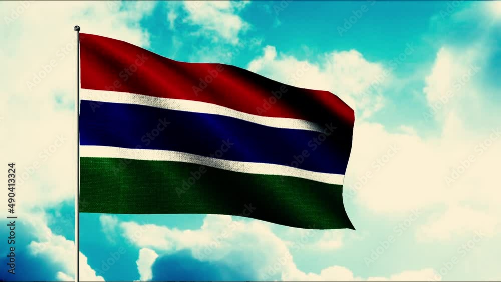 Gambia flag waving in the wind on a flagpole, seamless loop. Motion ...