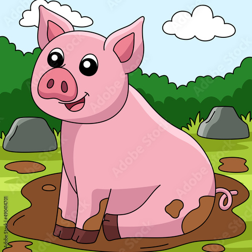 Pig Cartoon Colored Animal Illustration