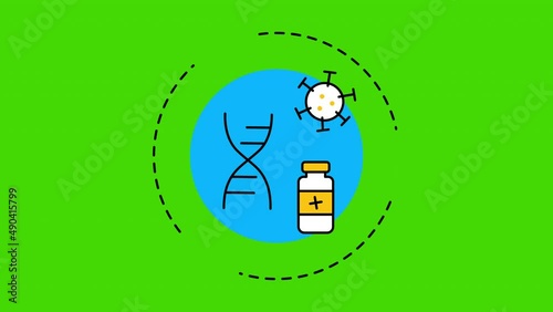 4k video of cartoon medical symbols on green background.