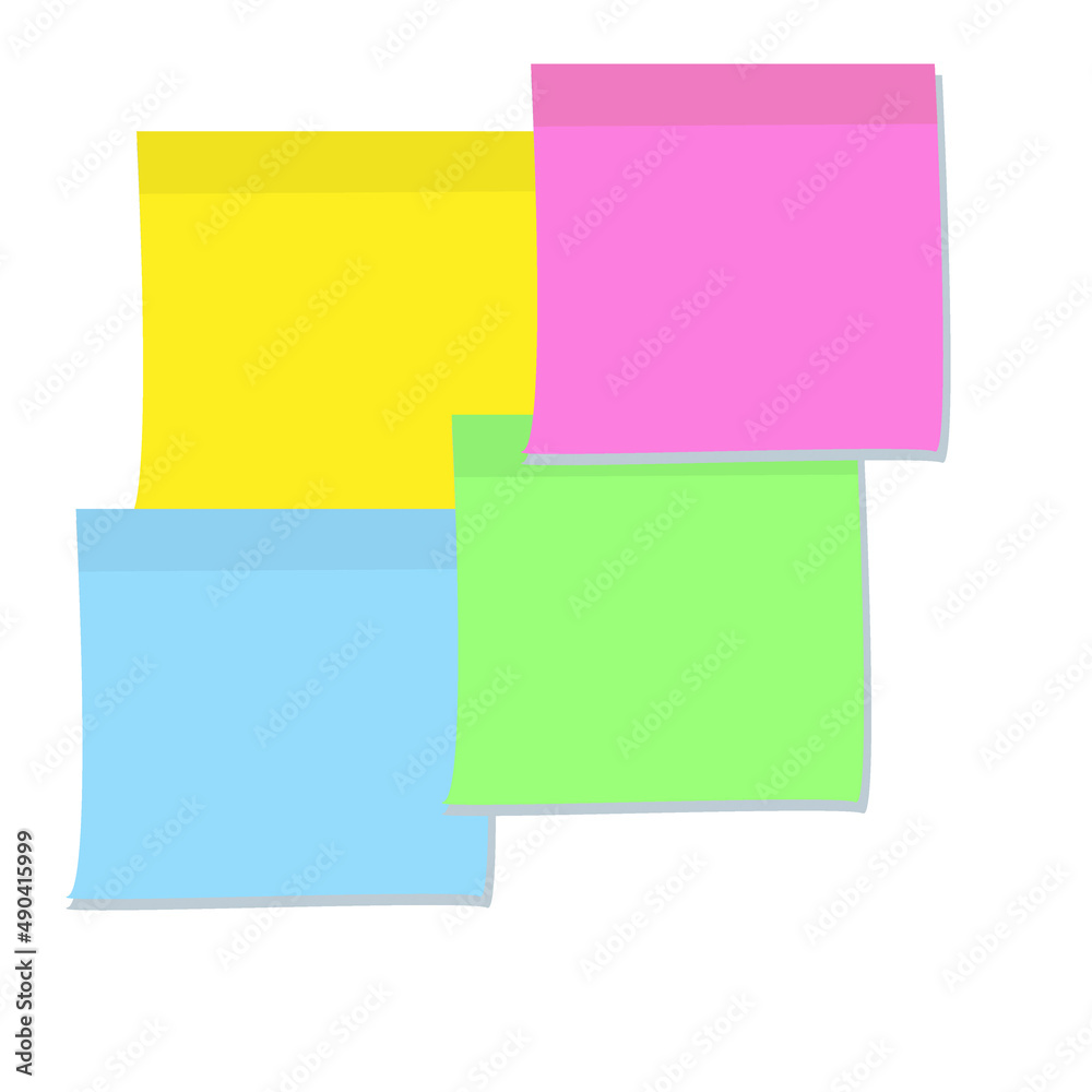 A set of four colorful note paper stickers. Colored templates for notes.