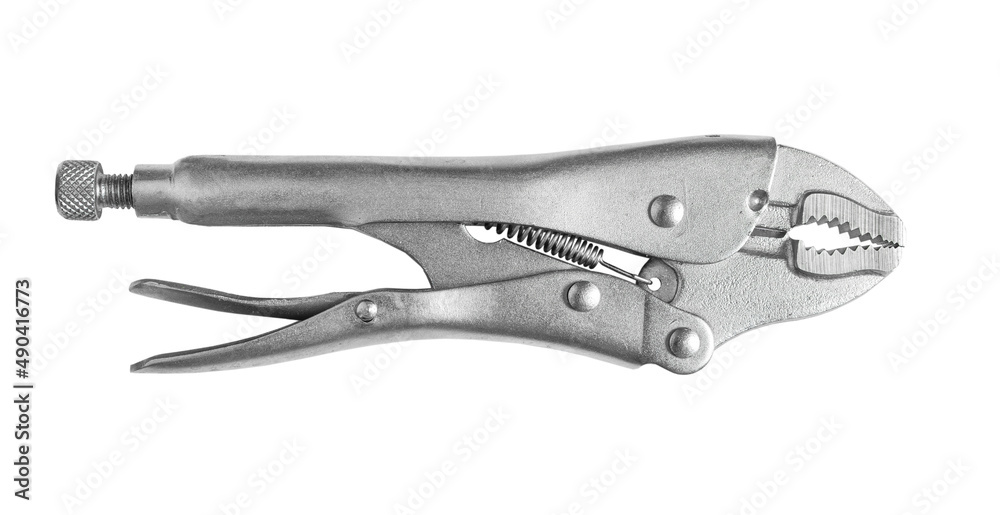 Construction Tool Metalic Locking Pliers With Jaws Isolated On White Construction Tool Metalic Locking Pliers With Jaws Isolated On White
