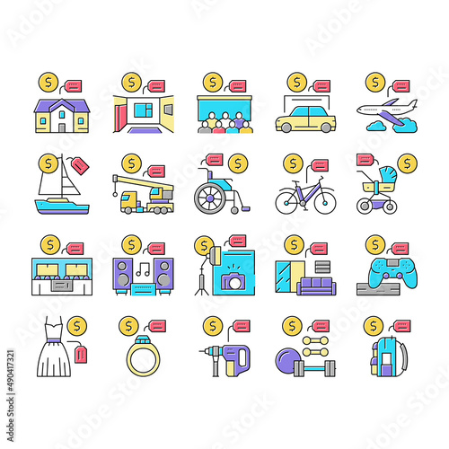 Rental Service Business Collection Icons Set Vector .