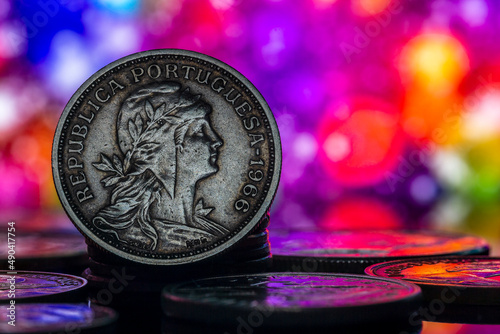 Cents Portuguese Coin 1966 Macro Colorful Background Macro