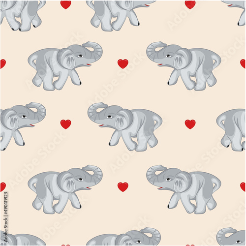 seamless pattern with elephants and hearts  cartoon. Perfect for fabric textile. Creative background