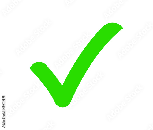 Tick ​​icon vector symbol, green sign isolated on white background, checked icon or sign, check mark.