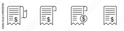 Receipt Bill and Invoice collection set. Vector illustration.