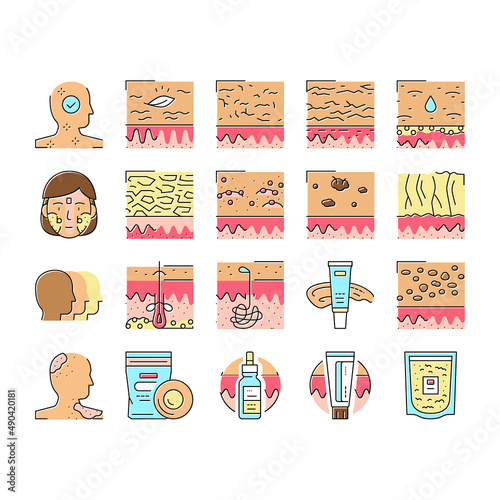 Skin Care Cosmetology And Treat Icons Set Vector .