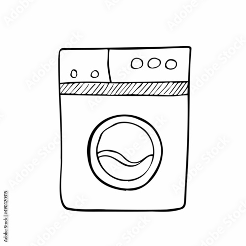 Doodle Washing Machine Icon. Vector laundry sketch