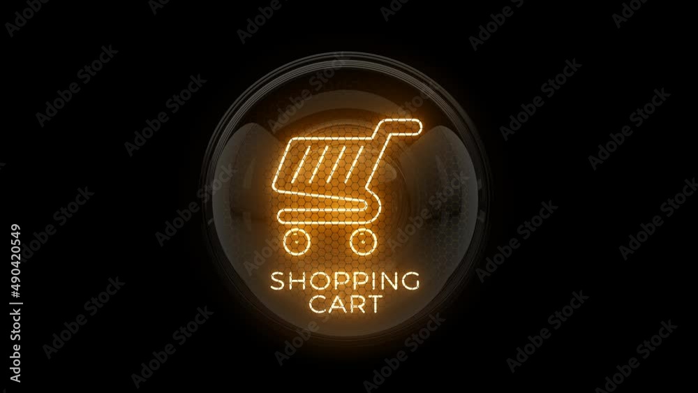 Shopping Cart. Loop animation. Shopping cart symbol. Gas discharge