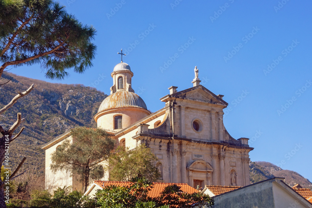 Religious architecture. Montenegro, Prcanj town.  Ancient Catholic Church of Birth of Our Lady