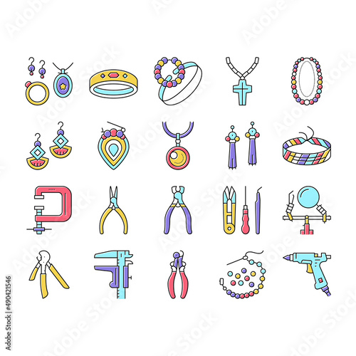 Handmade Jewellery Collection Icons Set Vector .