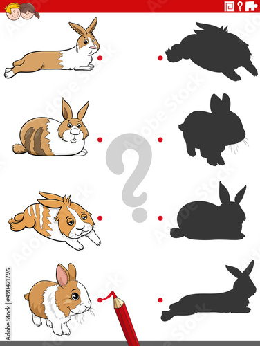 Fototapeta Naklejka Na Ścianę i Meble -  educational shadow game with cartoon rabbits