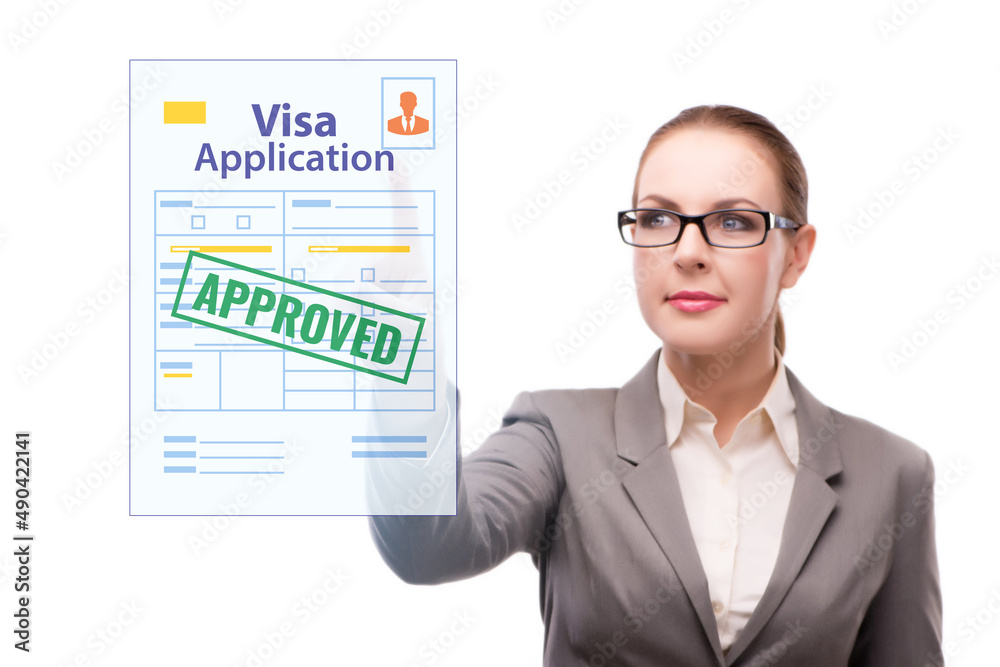 Visa application concept with businesswoman Visa application concept with businesswoman