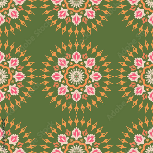 Colorful ethnic floral ornament. Folk native seamless pattern with flowers