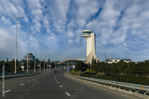 Baku, Azerbaijan - January 09 2022-Traffic on the road to Heydar Aliyev Airport. photo