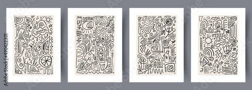 Printable wall art vector poster set vector. Vector illustrationPrintable wall art vector poster set. Hand drawn minimalism design for scandinavian interior.