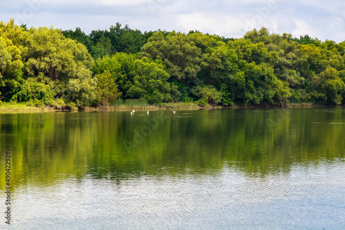 Wide river. Eastern european background with copy space for text or lettering. Ideal for fishing and rafting. photo