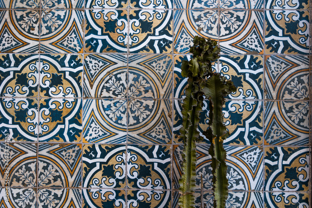 riginal vintage background with Spanish glaze tiles