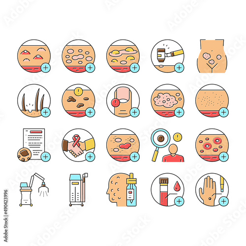 Dermatology Problem Collection Icons Set Vector .